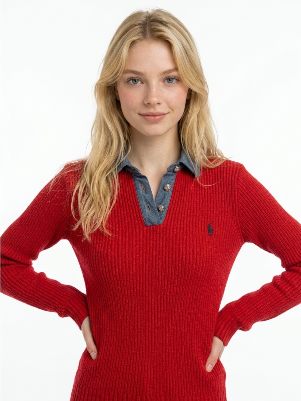 NWT Red and Denim Polo Sweater child’s XL